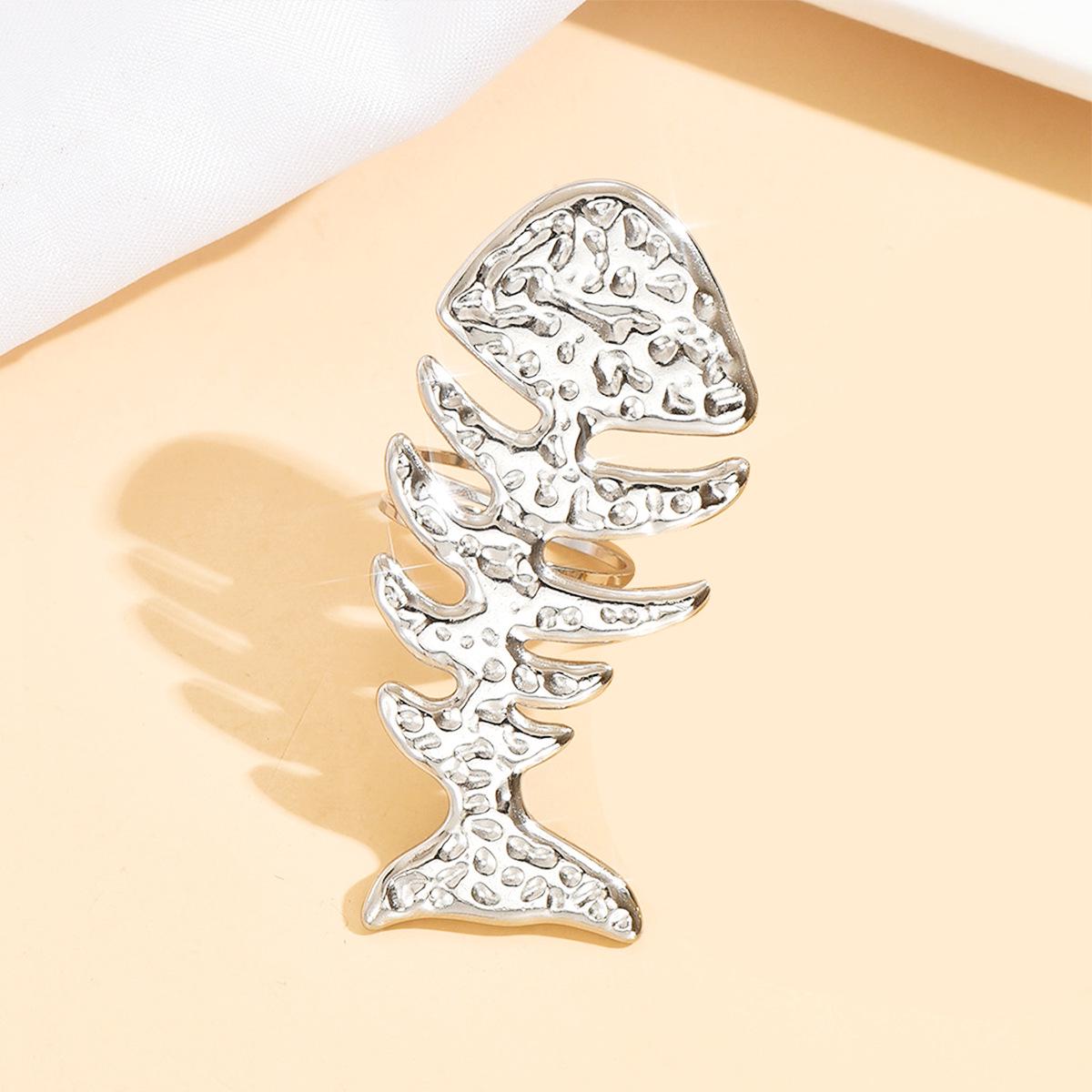 Stainless Steel Fishbone Ring - Casual Resort Style, Exaggerated Index Finger Jewelry