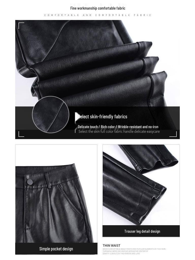 Women's Plus Velvet Thickened Leather Harem Pants, Slim-Fit, High-Waisted, 2024 New Autumn/Winter Style
