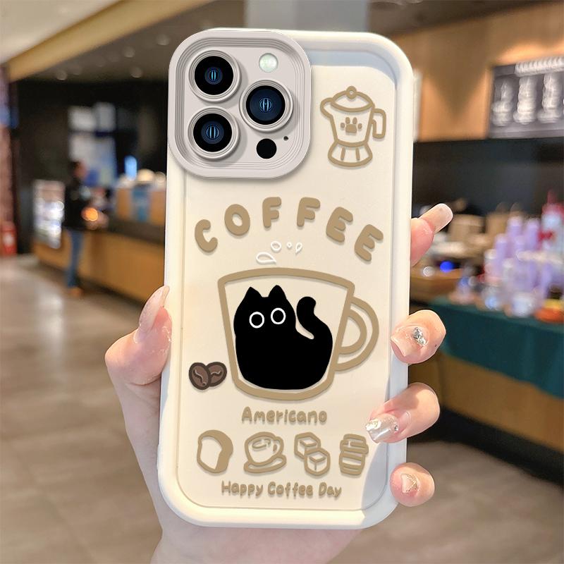 Cartoon Popular Coffee Cat Phone Case For IPhone 17 16 15 14 13 12 11 Pro Max Non-Slip Protective Soft Durable Flexible Cover