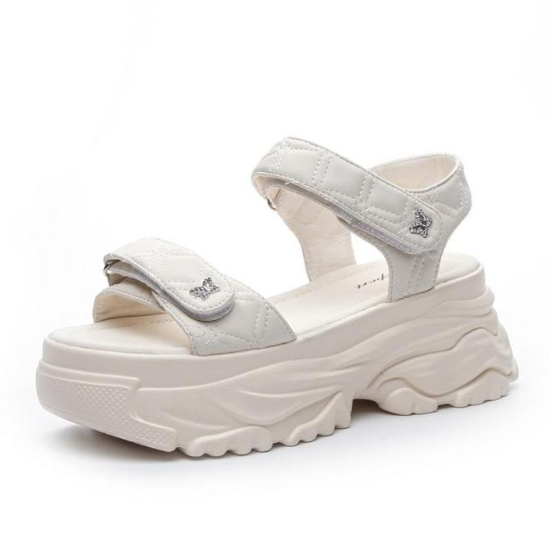 Fashion High Quality 7cm Platform Sandals Wedge Shoes Summer Women Genuine Leather Full Cow Women Slides Beach Shoes Sandalias Mujer