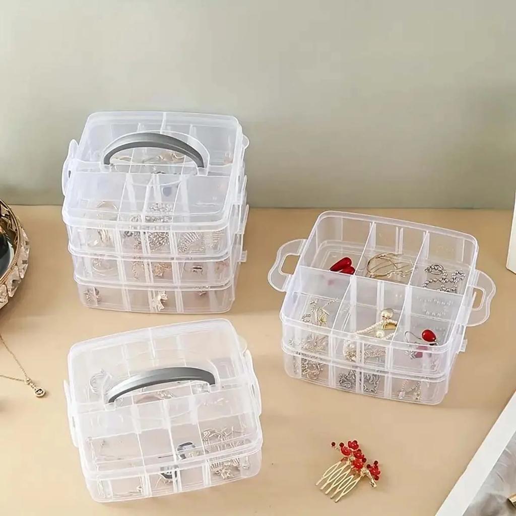3-Tier Stackable Storage Organizer Box with 18 Adjustable Compartments, Snap-Lock Transparent Plastic Container for Toys, Jewelr