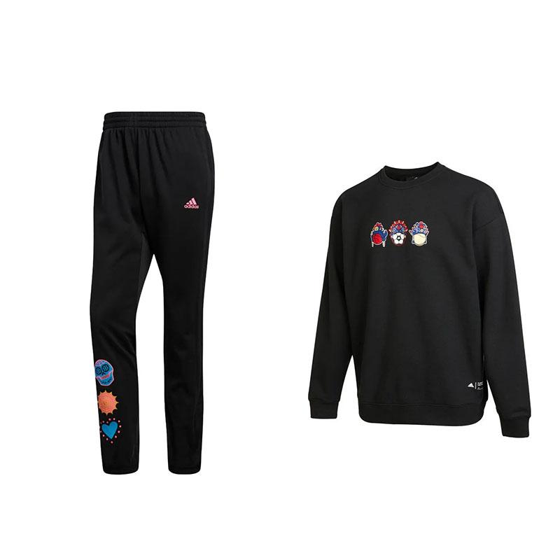 

Adidas Logo Cartoon Print Outdoor Casual Sports Long Pants Crew Neck Pullover Long Sleeve Sweatshirt Set Men Set Black IB2777+GQ8965 M