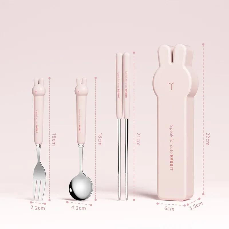 Cutlery Set With Case Cartoon Stainless Steel Fork Spoon Chopsticks Portable Cutlery Set Reusable Travel Tableware