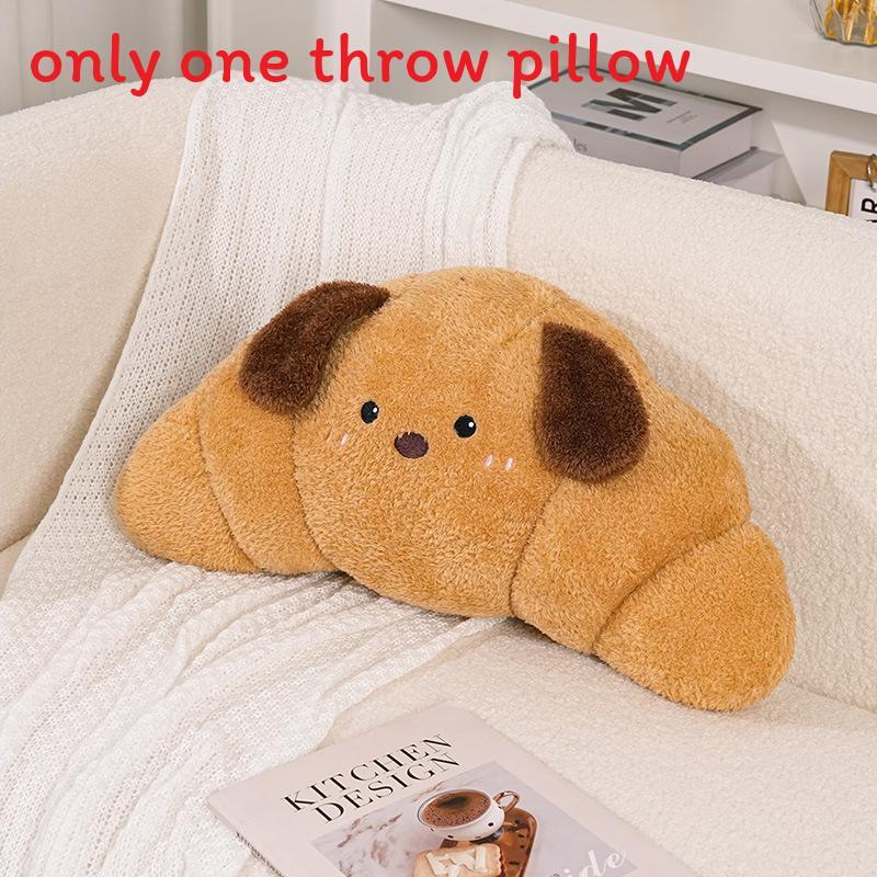 Plush Capybara And Dog Cartoon Throw Pillow With Croissant Exterior Design For Sofa Decor