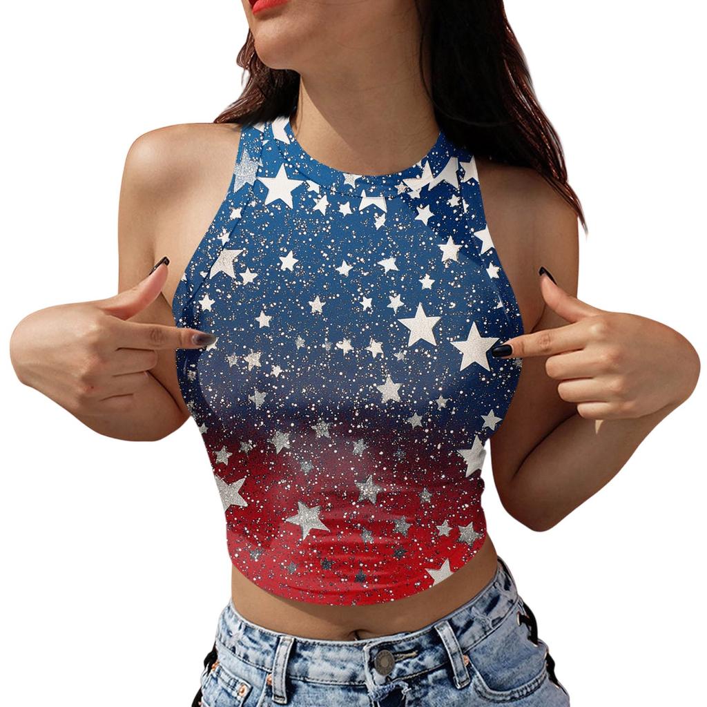 Women's Fashion Independence Day Print Sleeveless Base Tank Top