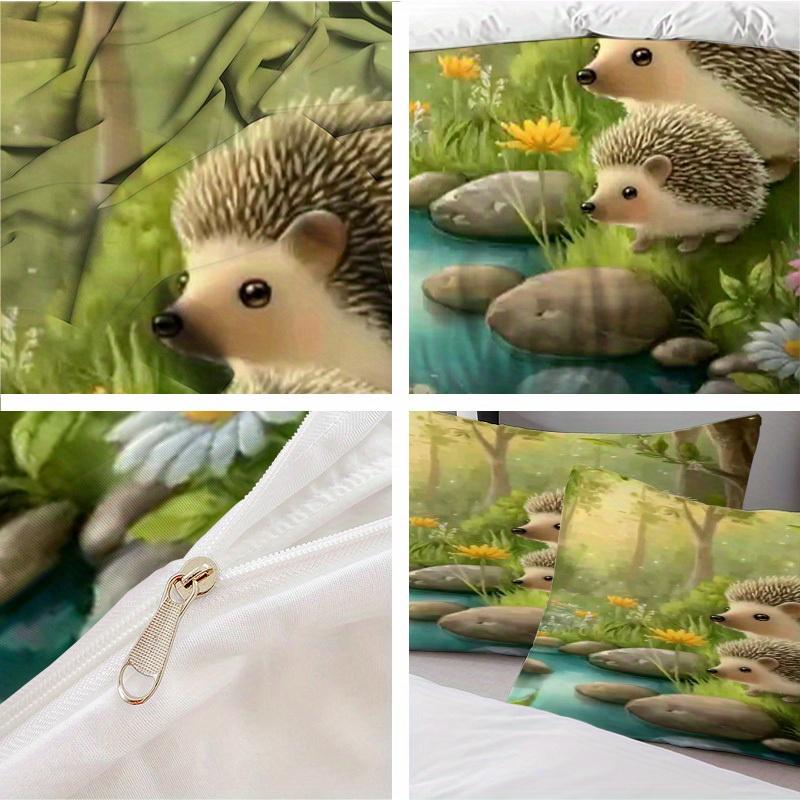 3pcs Cartoon Cute Hedgehog Flower Perfect Duvet Cover Set Soft Comfortable Breathable Bedding Set Suitable for All Seasons