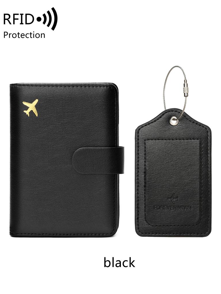 RFID travel passport set with passport holder and PU luggage label 2 pieces/set suitable for men and women's travel accessories