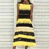 Women Oversized Sleeveless Round Neck Dress Stunning Tropical Bouquet Flowy Mid Length Dress