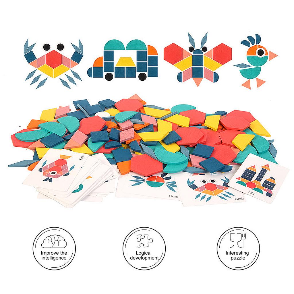 Kids Puzzle Toy, Wooden Pattern Blocks Set Geometric Shape Puzzle Educational Jigsaw Puzzle Toy