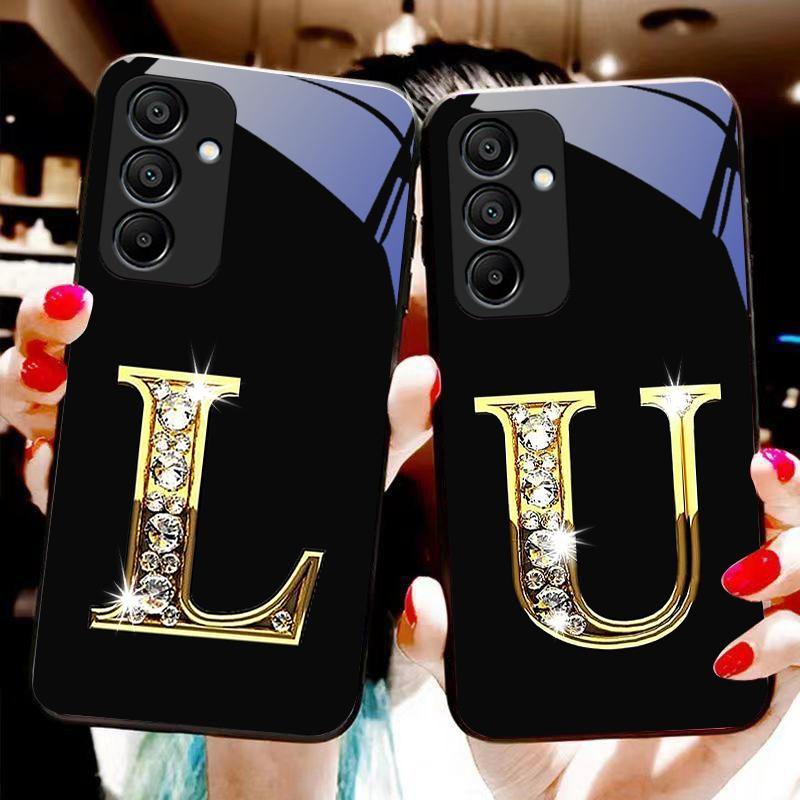 Diamant-Charaktere Für Samsung Galaxy A15 5G 54 4G 51 50 24 35 90 71 12 51 53 52S 80 22 34 Schwarze Hülle aus gehärtetem Glas