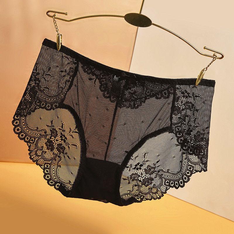 Plus Size Lace Panties High Waist Women Pants Sexy Hollow Lingerie Female Mesh Breathable Briefs