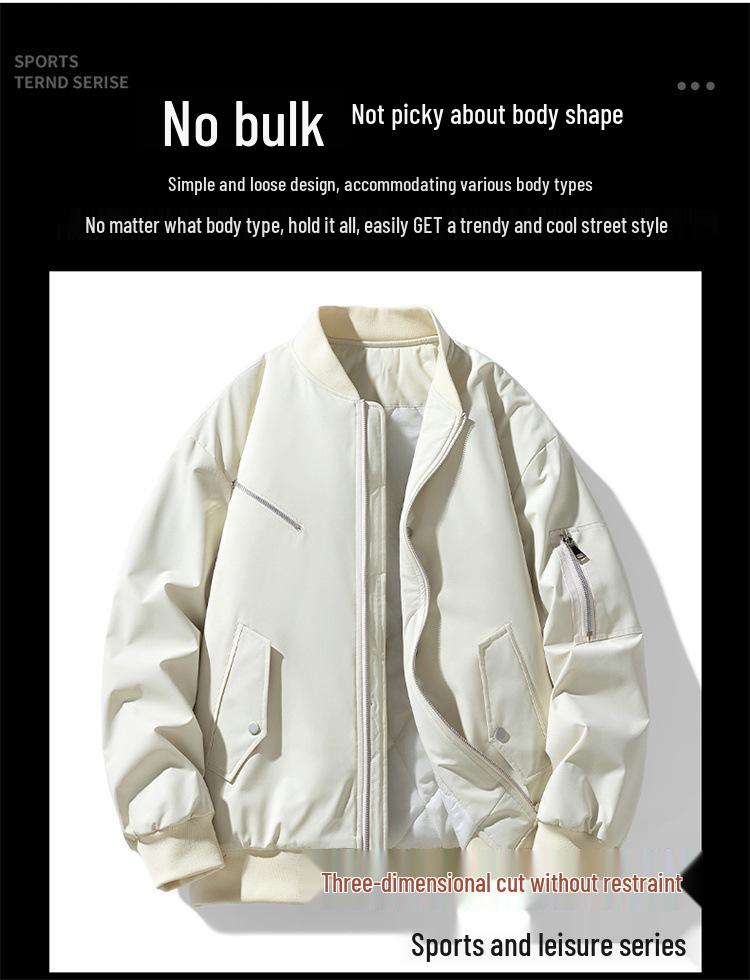 Unisex American Style Autumn/Winter Baseball Collar Flight Jacket, Thick Cotton Padded, Trendy Brand, Plus Size Outerwear.