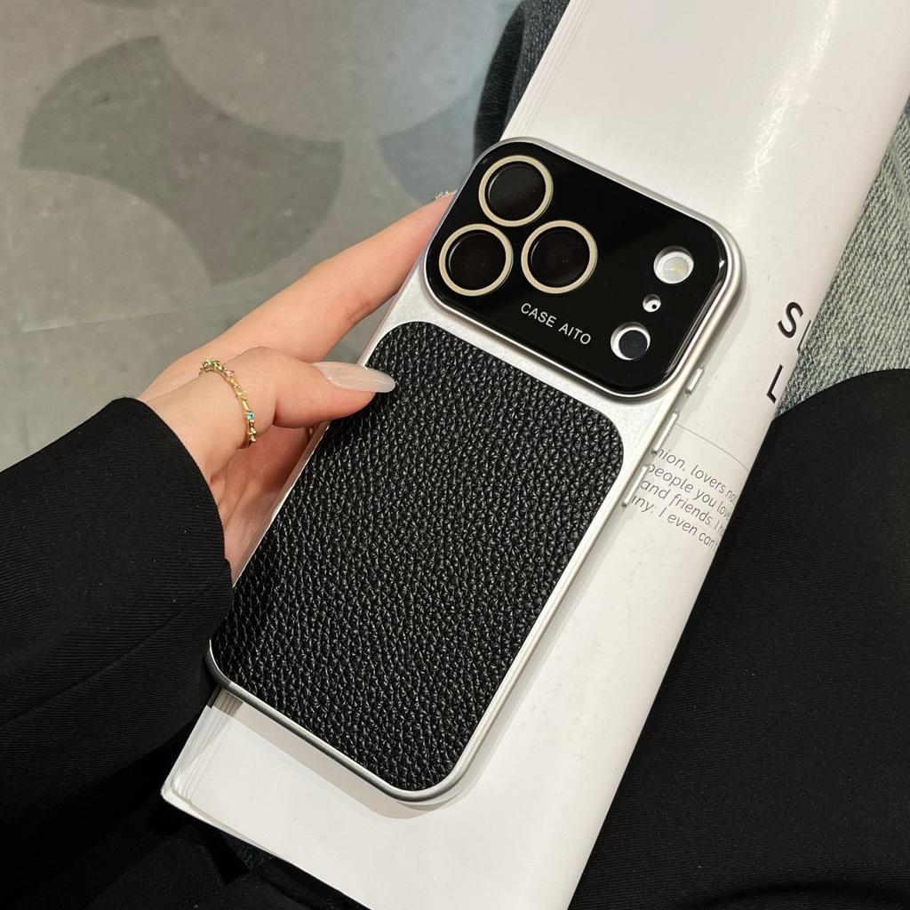 Crystal Large Window Lychee Leather Pattern for iPhone17Pro Mobile Phone Case 16 Apple 15Max All-inclusive Protective Case