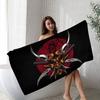 1pc Japan Samurai Oni Mask Microfiber Printed Beach Towel Mountain Climbing Yoga Beach Swimming Running Absorbent Soft Towel