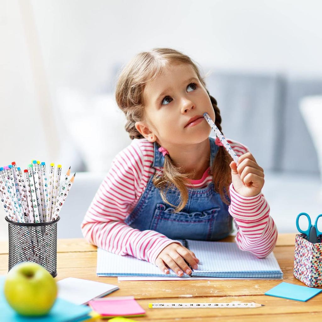 Chinco 100 Pcs Paw Print Pencils Dog Paw Pencils Wooden Writing Novelty Pencils with Erasers for Kids Doggy Party Favors Welcome Back to School Party