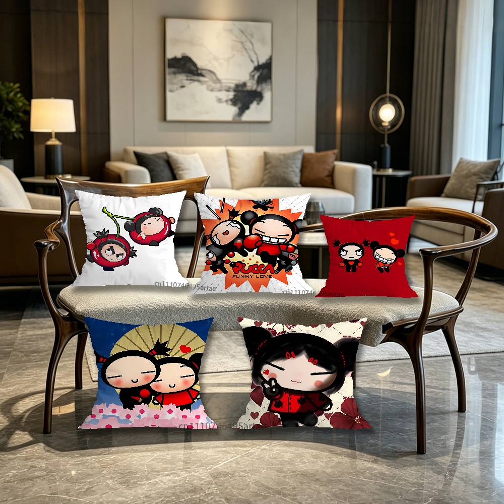 Cute Cartoon Pucca Garu Pillow Case Living Room Sofa Cushion Cover Suitable For Home Bedroom Room Decoration