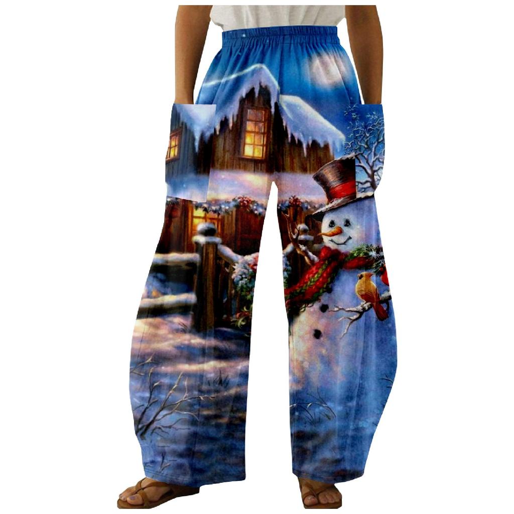 Women Fashion Christmas Print Casual Loose Pants Plus Size Loose Pants