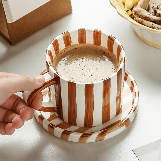 Vintage Ceramic Coffee Mug & Saucer Set Handled Microwave Dishwasher Safe Espresso Cups Gift for Weddings Anniversaries Bridal Shower