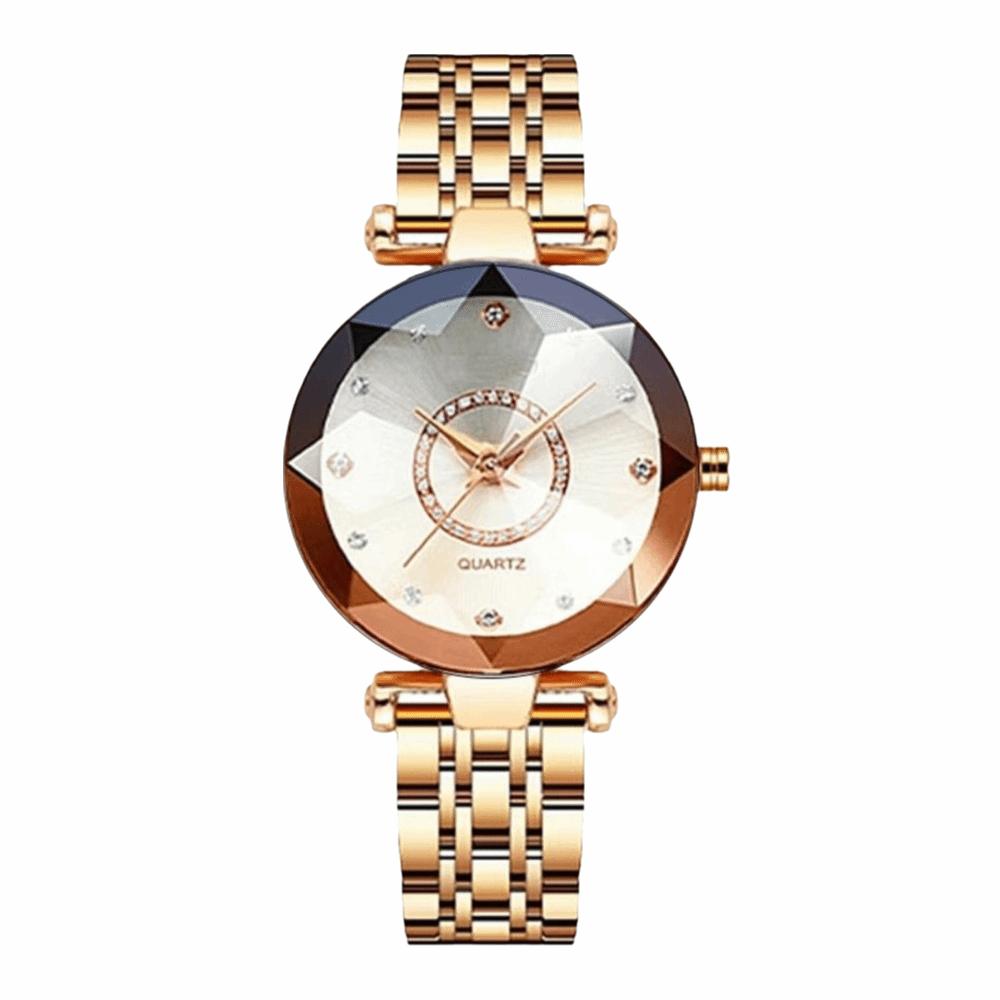 Stainless Steel Ocean Star Watch Bracelet Polished Diamond-Cut Crystal Watch Jewelry Accessories Ladies' Wristwatch Casual Wear