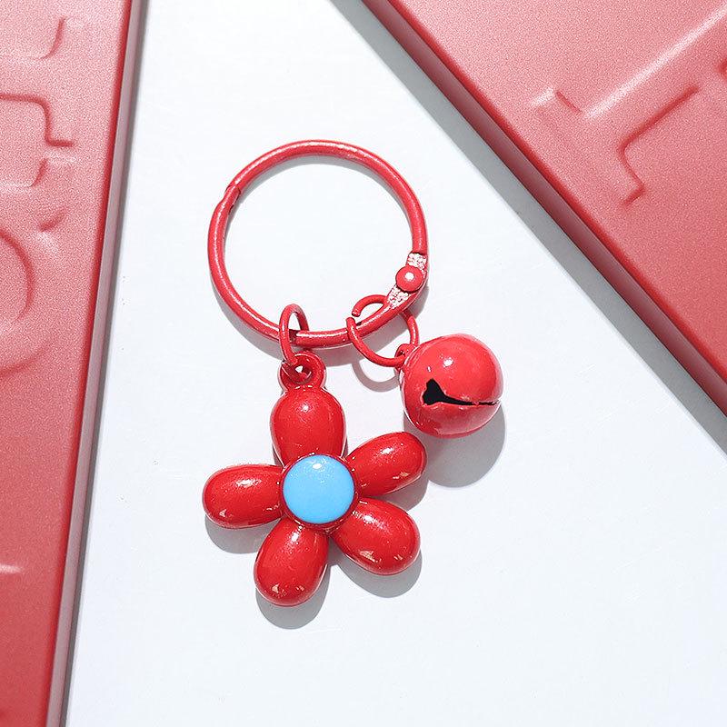 Fresh Five-Petal Flower Resin Keychain with Heart Bead - Girlish Flower Bag Charm