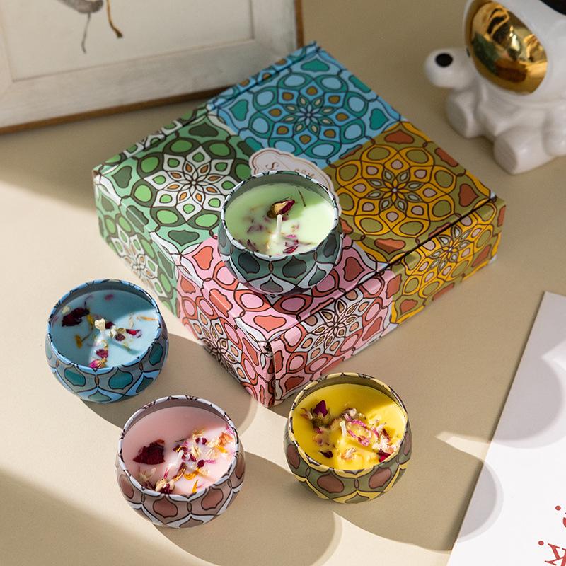 Smokeless Soy Wax Aroma Candle Gift Set with Dried Flowers - Ethnic Style Souvenir