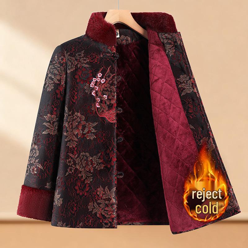 Grandma s Winter Tang Suit Jacket: Velvet-Lined, Thick Cotton Coat for Middle-Aged and Elderly Women 2XL