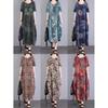 Real Shot Retro Color Dress Women's Loose Long Short-sleeved Summer Dress New Middle-aged Mother Printed Long Dress Round Neck