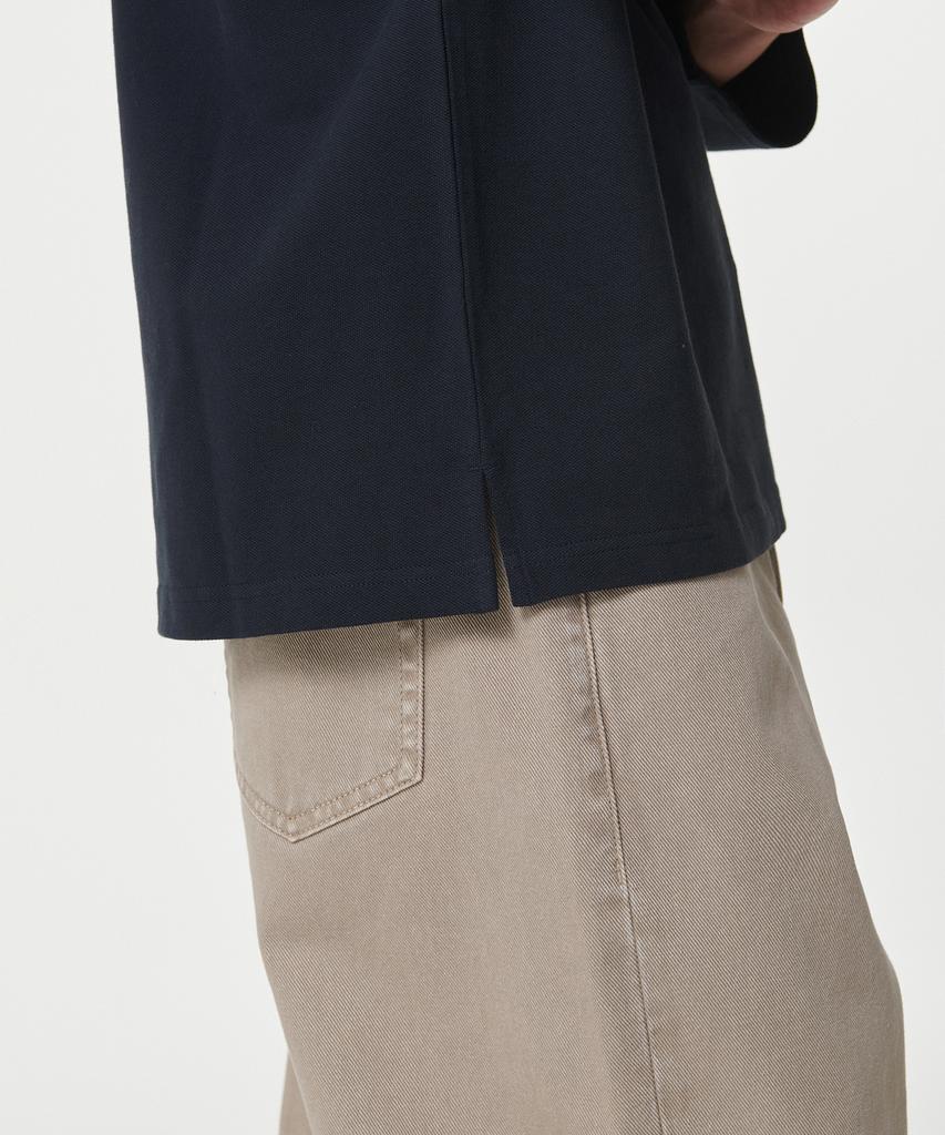 MUSINSA STANDARD Slit Neck Long Sleeve Pique Polo Shirt [Navy]