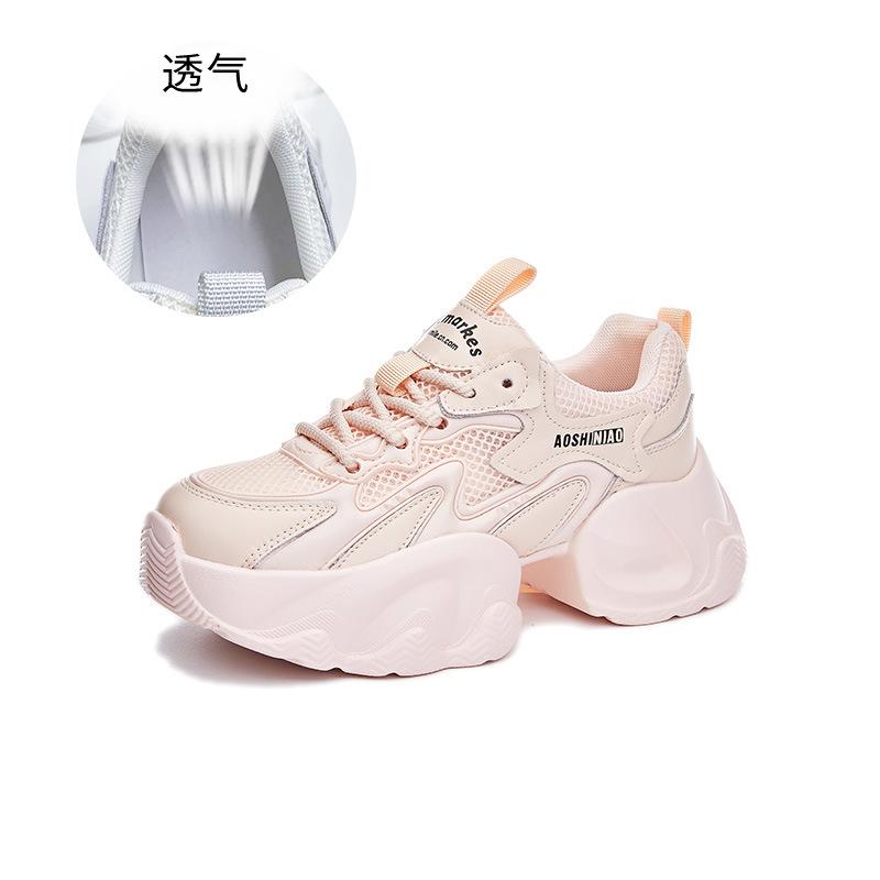 

Leather dad shoes women s 2025 summer new breathable sports shoes running shoes versatile height-increasing mesh shoes platform women s shoes 35 розовый