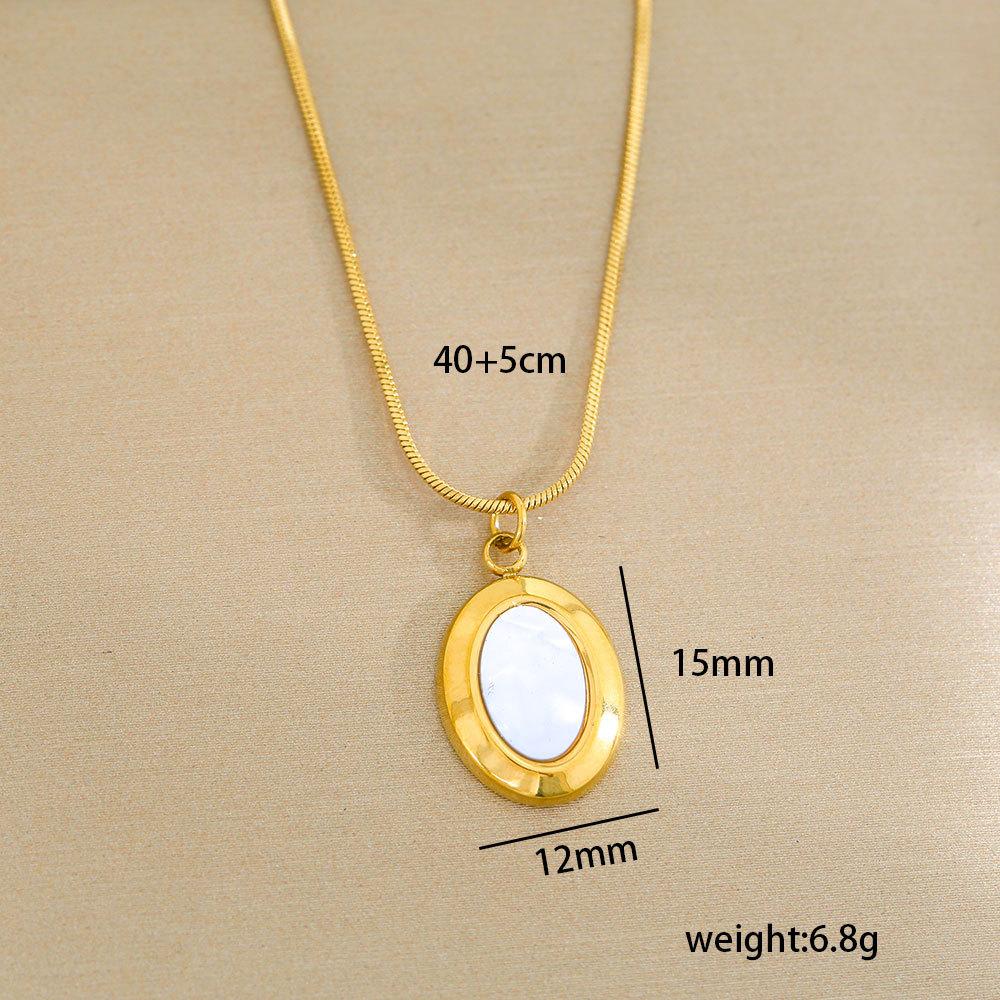 Stainless Steel Gold-Plated Pearl Necklace Fashion Elliptical Square Geometric Necklaces Temperament Collarbone Chain Jewelry 41cm-50cm&18K Plating