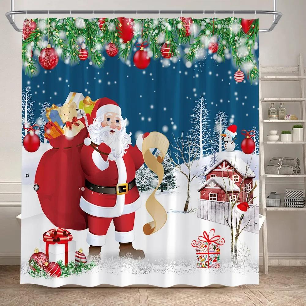 Winter Weihnachten Duschvorhang Set Niedlicher Schneemann Rote Vögel Geschenke Wald Zeder Neujahr Xmas Badezimmer Deko Duschvorleger Toilettensitzbezug