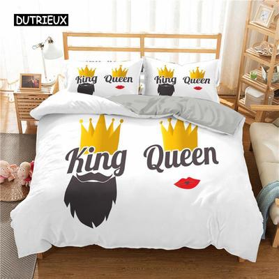 Sada povlaku na přikrývku King a Queen Mikrovlákno Vousy a červené rty Sada ložního prádla velikosti King pro pár Romantické dárky na Valentýna