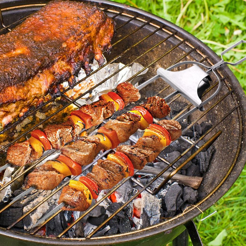 4 Skewers, 14-inch Stainless Steel, 3 Pointed Metal Skewers With Push Rods, Vegetables, Marshmallows
