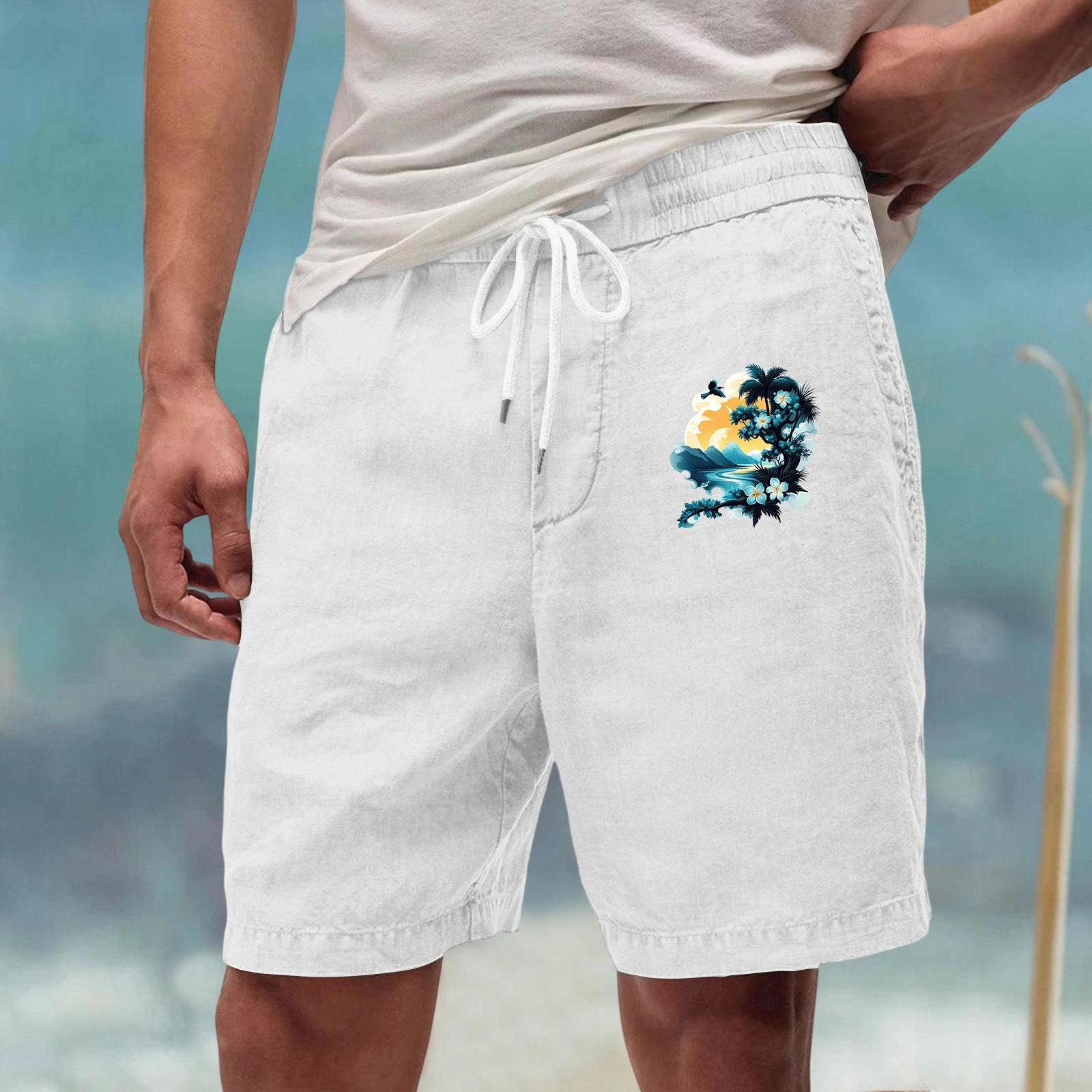 

Men s Casual Drawstring Waist Shorts with Artistic Print Comfortable Lightweight Quick Dry Summer Beachwear XXL белый