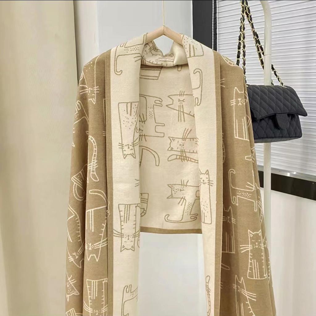 Fashion Cat Printed Pashmina Scarf Tassels Shawl Womna Autumn Winter Warm Scarves Ladies Long Wraps Cashmere Like Neckerchief