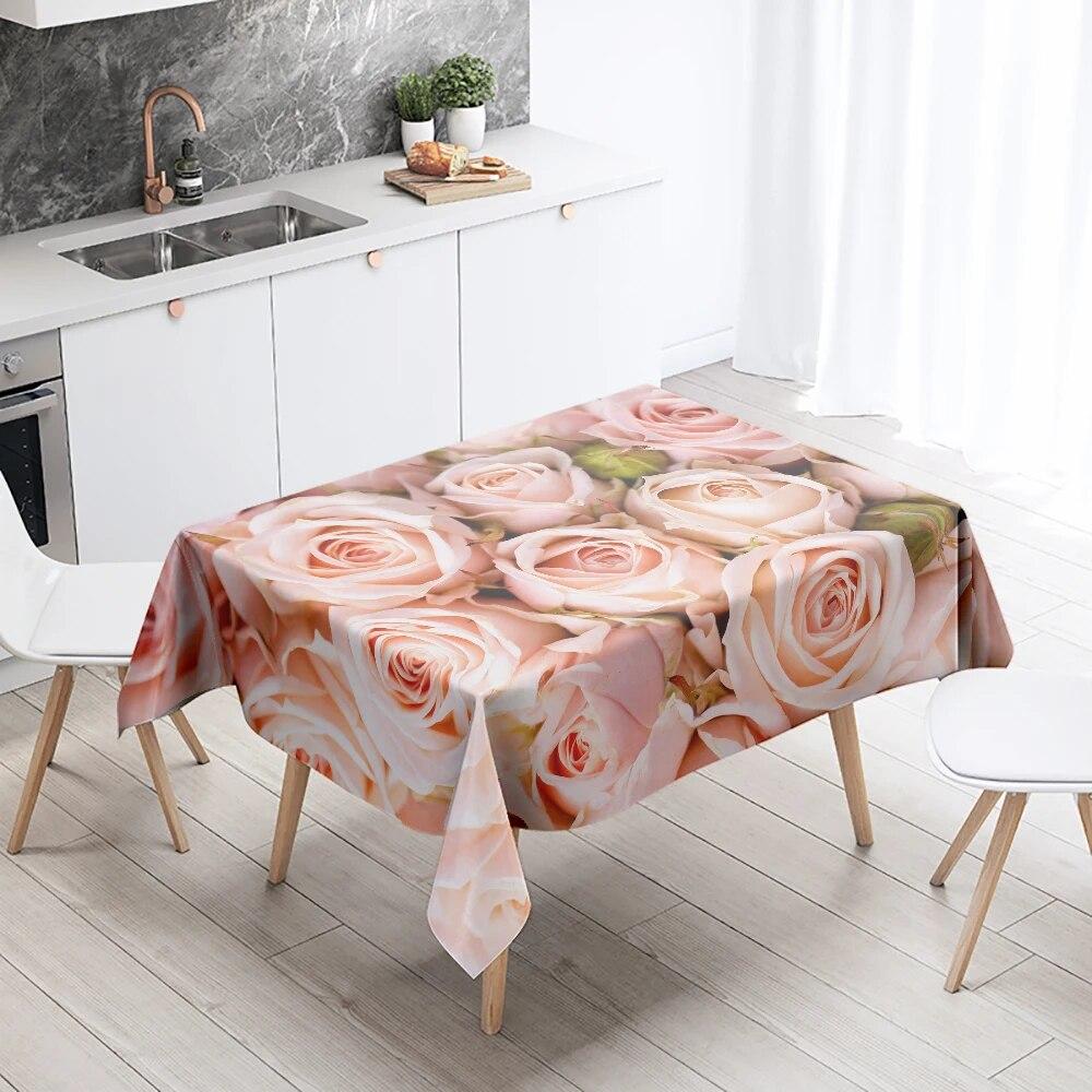 Tischdecke mit bunten Blumen, Rosen- und Tulpenmuster, schmutzabweisend, wasserdicht, rechteckig, für Küche, Esstisch, Heimdekoration