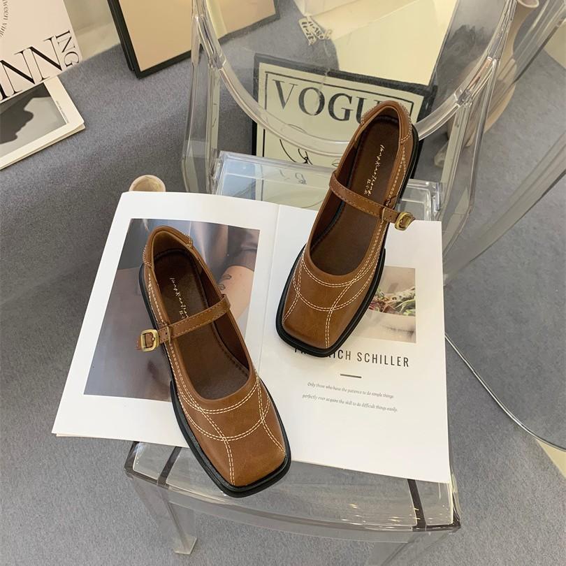 Square head thick heel Mary Jane single shoes women's shoes 2025 spring new versatile college style small leather shoes women