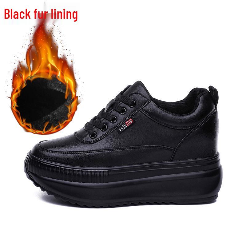 2026 Women's Wedge Platform Thick Sole Casual Shoes - Height-Boosting, All-Season White Flats with Extra Velvet