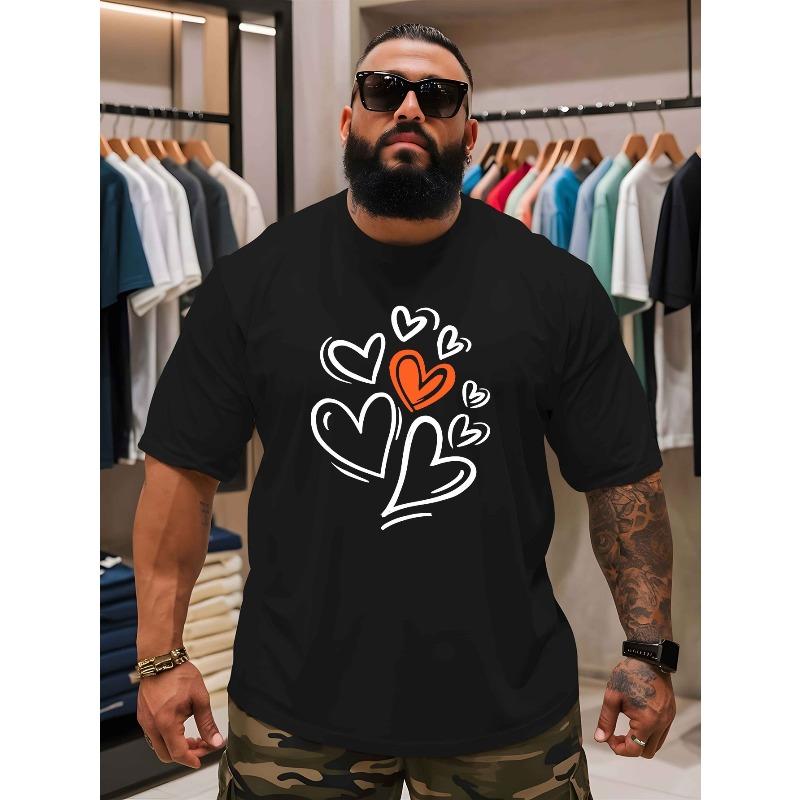 European Size Plus Size Men's Round Neck T-Shirt, Valentine's Day Print, Loose Casual Bottoming Shirt, Summer Breathable Comfortable Short Sleeve Top