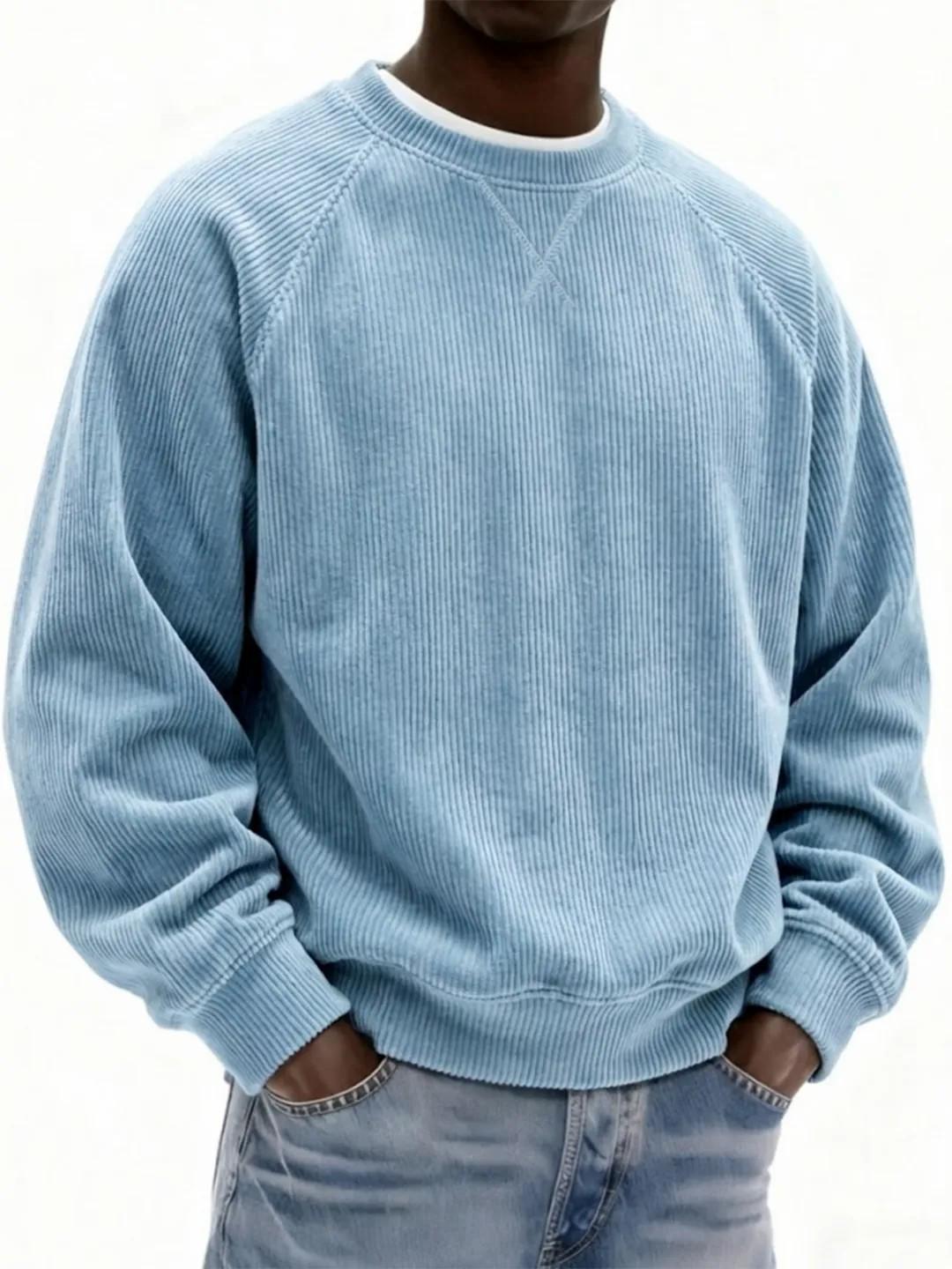 2026 Herren Mode Cord Kapuzenpullover - Lässiger Rundhalsausschnitt für Frühling & Herbst XXXL hellblaue