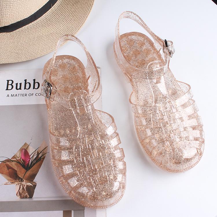 Heli Shark Summer Baotou Women's Sandals New Fashion Hollow Outer Wear Beach Women's Shoes Flat Heel Casual Flat Sandals
