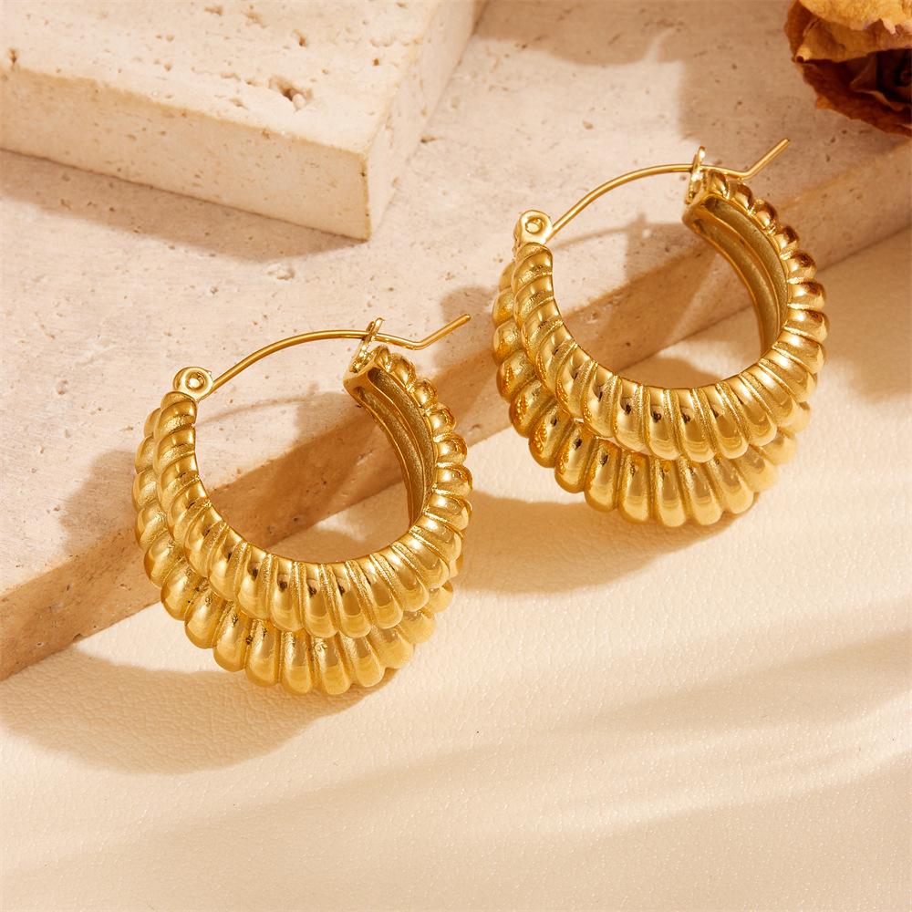 Trendy Titanium Steel Geometric Gold-Plated Earrings with Cubic Zirconia Ovals