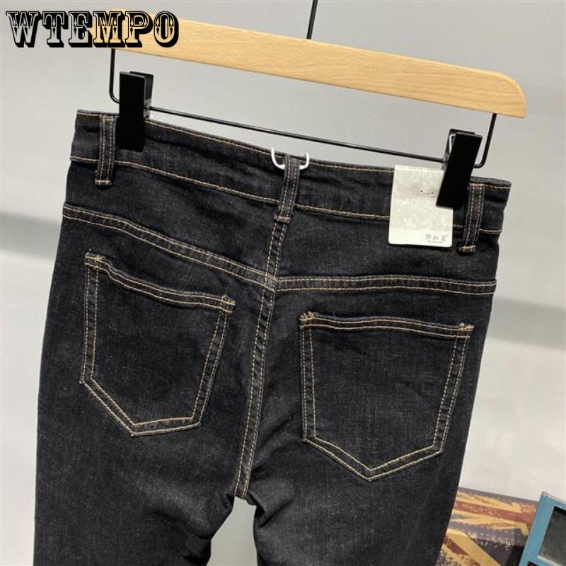 WTEMPO Sommer Herren Gerade Lockere Jeans Einfarbig Dünne Sektion Stretch Slim Jeans Einfache Lässige Atmungsaktive Dreiviertelhose