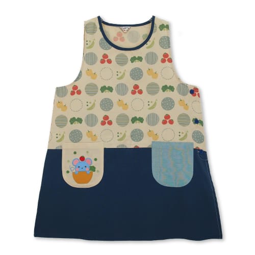 Nishiki Apron for Tomboy Moms, Women's, Nursery School/Kindergarten, Appliqu?, Embroidered, Side Buttons, Pocket (Navy/ML/nw7079)