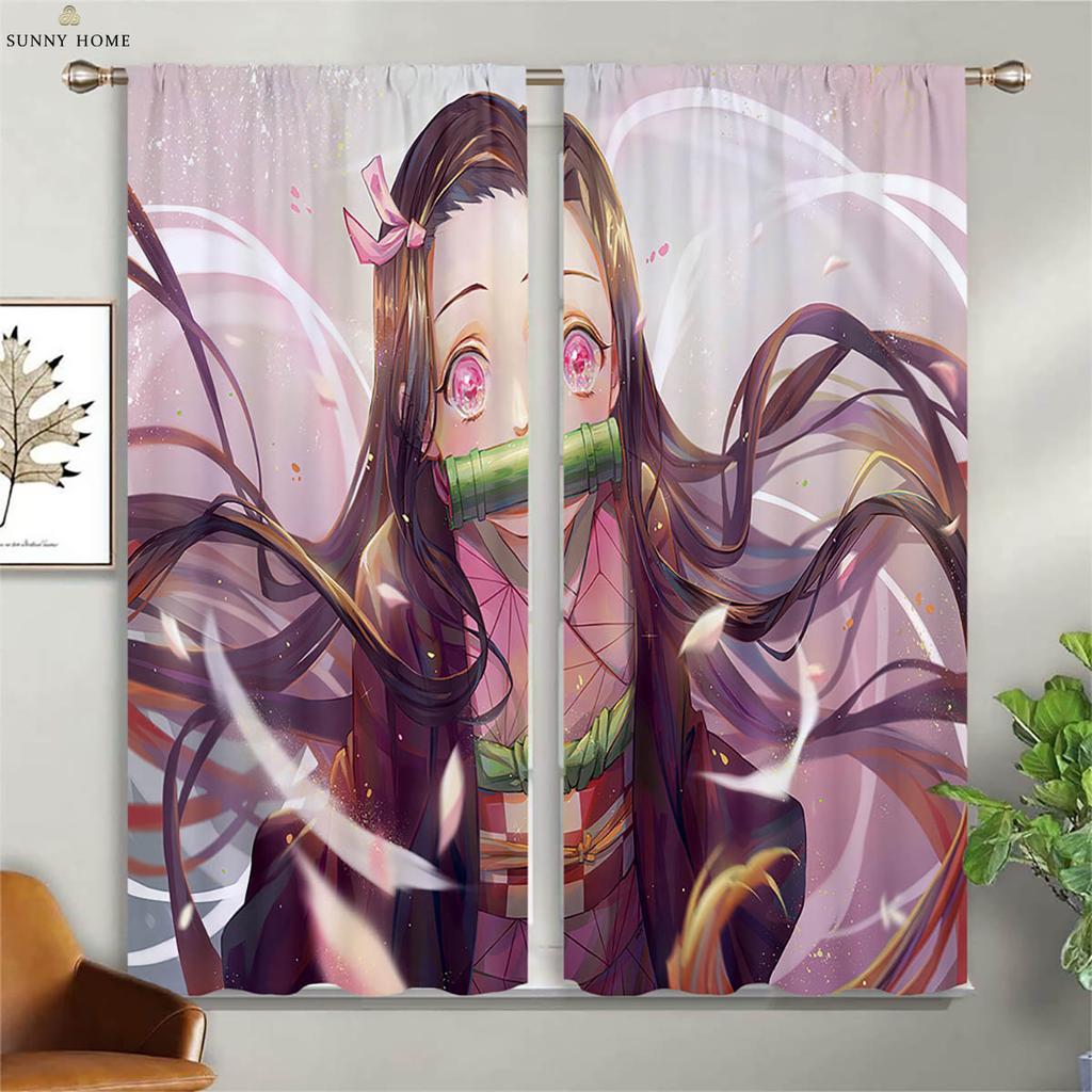 Cartoon Anime Printed Curtains Suitable For Children's Room Dormitory Study Window Decoration Curtains Home Decoration 2 Pieces