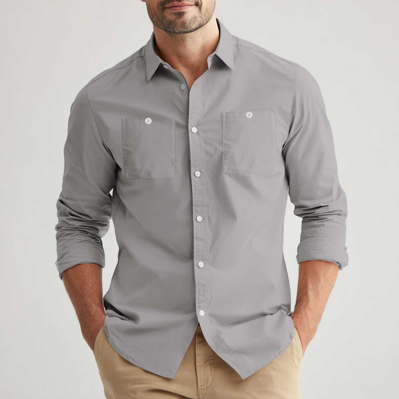 

Мужская свободная классическая рубашка с лацканами и несколькими карманами, промышленная рабочая рубашка-топ XXL светло-серый