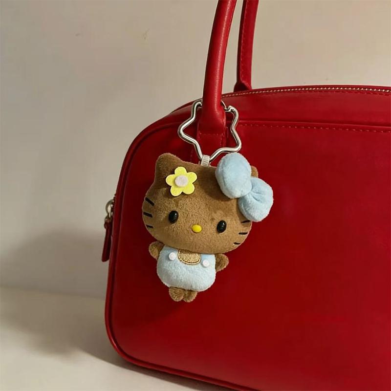 Cartoon Plush Cat Bag Charm With Bow Pendant Backpack Hanging Charms Cute Doll Keyring Accessories Birthday Gift Toys