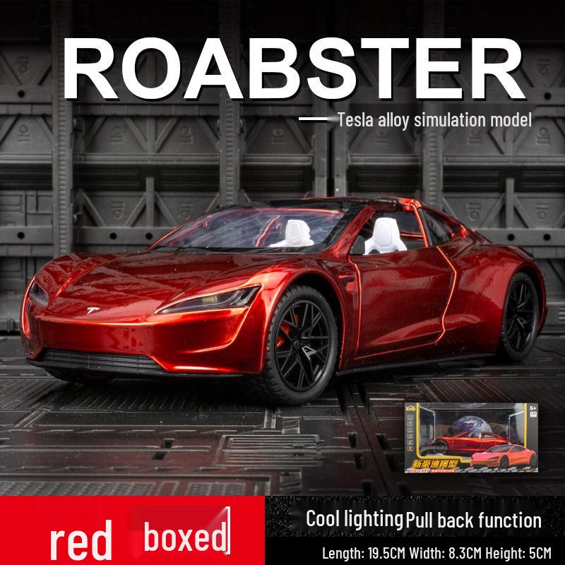 

Модель спортивного автомобиля Tesla Roadster из сплава со звуком, светом и инерционным механизмом - Открывающиеся двери для детей красный