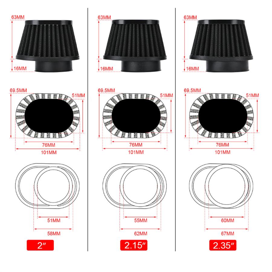 2 Buc Filtru de Aer Motocicletă 2.35" 60mm Universal pentru Motor Mașină Motocicletă Admisie Aer Rece Debit Mare Filtru Conic Cap Ciupercă