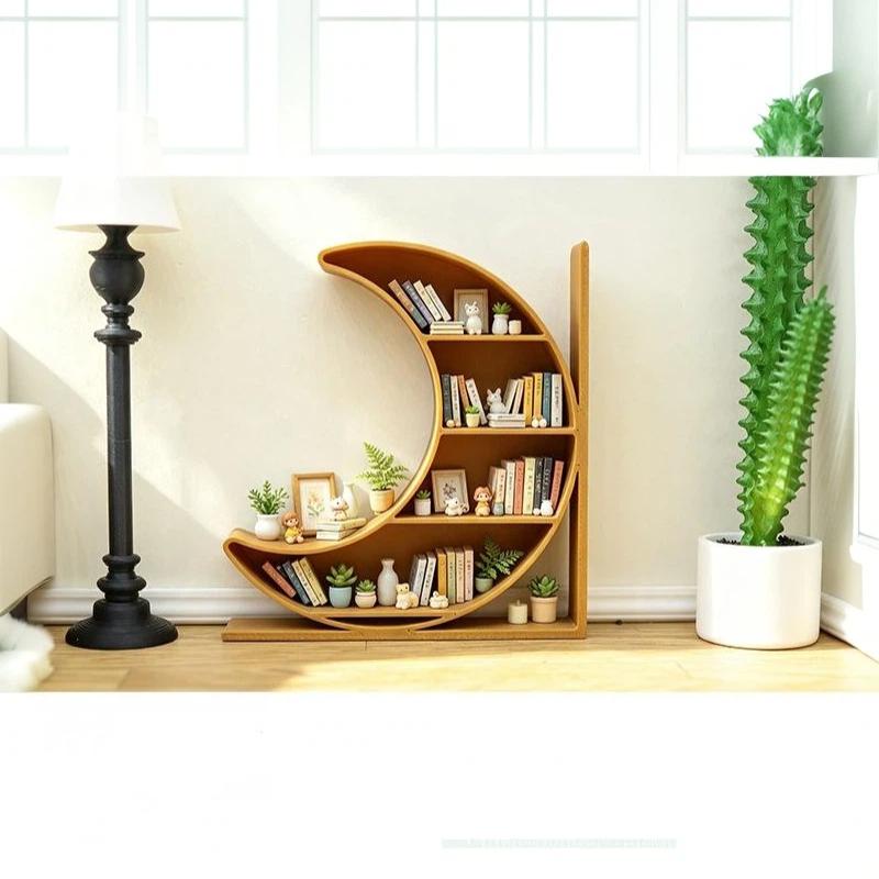 1:12 Dollhouse Miniature Moon Bookcase 4-Layer Storage Rack Display Cabinet Showcase Model Decor Toy Doll House Accessories
